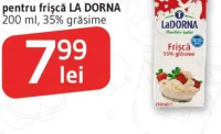 Smântână neîndulcită UHT pentru frișcă LA DORNA 200 ml, 35% grăsime