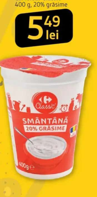 Carrefour Classic Smântână 400 g, 20% grăsime