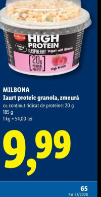 Milbona Iaurt proteic granola, zmeură 185 g
