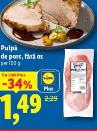 Pulpă de porc, fără os per 100 g