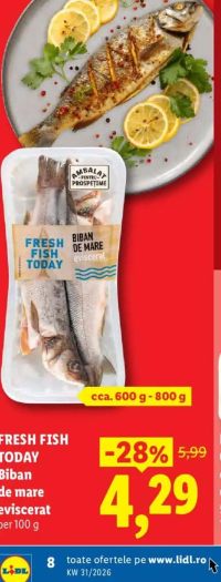Fresh Fish Today Biban de mare eviscerat per 100 g