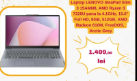 Laptop LENOVO IdeaPad Slim 3 15AMN8, AMD Ryzen 3 7320U pana la 4.1GHz, 15.6" Full HD, 8GB, 512GB, AM