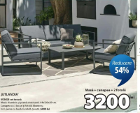 JUTLANDIA VONGE set terasă Masă + canapea + 2 fotolii (Masă: 64x130x39 cm Canapea: 3 locuri)
