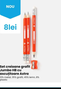 Astra Set creioane grafit Jumbo HB cu ascuțitoare