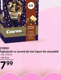 CORSO Înghețată cu aromă de trei tipuri de ciocolată 4 x 110 ml