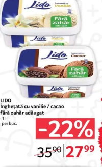 Lido Înghețată cu vanilie / cacao fără zahăr adăugat 1 l