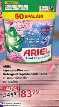 Ariel Japanese Blossom Detergent capsule pentru rufe 60 buc.