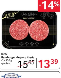 WAU Hamburger de porc iberic - 2 x 130 g - per buc.