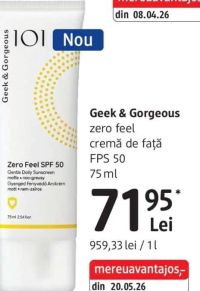 Geek & Gorgeous zero feel cremă de față FPS 50 75 ml