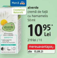 alverde cremă de față cu hamamelis 50 ml