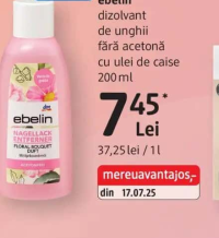 ebelin dizolvant de unghii fără acetonă cu ulei de caise 200 ml