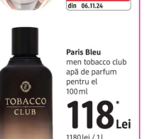 Paris Bleu men tobacco club apă de parfum pentru el 100 ml