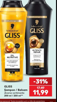 GLISS Șampon / Balsam diverse sortimente 200 ml / 250 ml