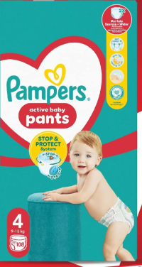 Pampers Active Baby Pants Scutece pentru copii mărimea 4 / 5 / 6 / 7 108 / 96 / 84 / 74 buc