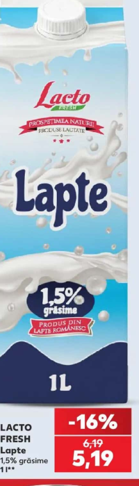 Lacto Fresh Lapte 1,5% grăsime 1l