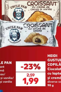 UNCLE PAN Croissant cu cremă de cacao/ cacao și vanilie/ vișine și vanilie 55 g