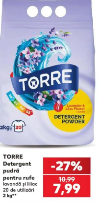 TORRE Detergent pudră pentru rufe lavandă și liliac 2 kg