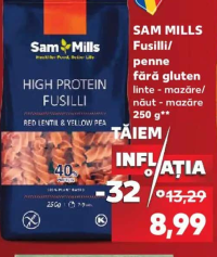 Sam Mills Fusilli/ penne fără gluten linte - mazăre/ năut - mazăre 250g
