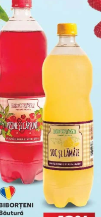 BIBORȚENI Bautură răcoritoare carbogazoasă soc și lămâie/vișine și căpșuni 1 l