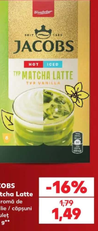 JACOBS Matcha Latte cu aromă de vanilie / căpșuni 14.5g