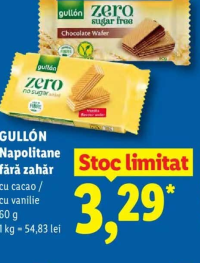 GULLÓN Napolitane fără zahăr cu cacao / cu vanilie 60 g
