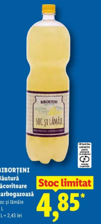 BIBORȚENI Băutură răcoritoare carbogazoasă soc și lămâie 2 L