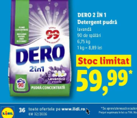 DERO 2 ÎN 1 Detergent pudră lavandă 6,75 kg
