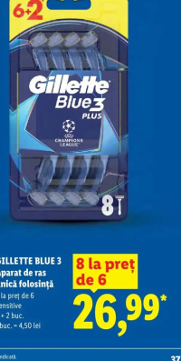 Gillette Blue 3 Aparat de ras unică folosință Sensitive 6+2 buc.