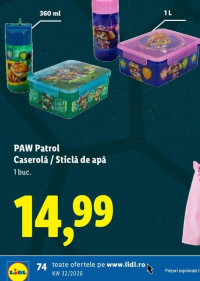 LUPILU PAW Patrol Caserolă / Sticlă de apă 360 ml / 1 L 1buc.