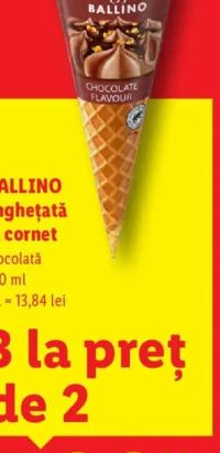 BALLINO Înghețată la cornet ciocolată 120 ml
