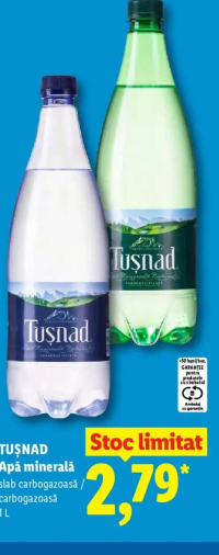 TUȘNAD Apă minerală slab carbogazoasă / carbogazoasă 1 L