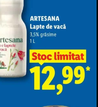 ARTESANA Lapte de vacă 3,5% grăsime 1 L