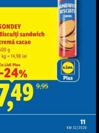 SONDEY Biscuiți sandwich cremă cacao 500 g