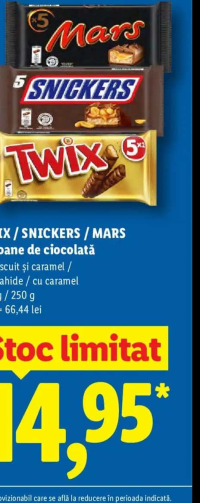 TWIX / SNICKERS / MARS Batoane de ciocolată cu biscuit și caramel / cu arahide / cu caramel 225 g /