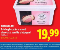 BON GELATI Trio înghețată cu aromă ciocolată, vanilie și căpșuni 2500 ml