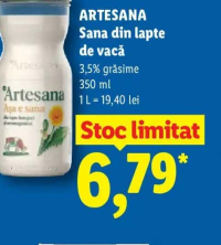 ARTESANA Sana din lapte de vacă 3,5% grăsime 350 ml
