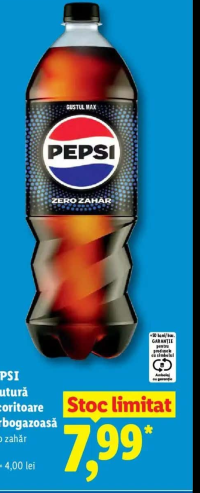 PEPSI Băutură răcoritoare carbogazoasă zero zahăr 2 L