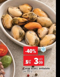 Carne scoici, ambalate per 100 g