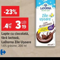 LaDorna Zile Ușoare Lapte cu ciocolată fără lactoză 1.6% grăsime 200 ml