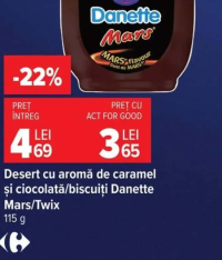 Danone Danette Desert cu aromă de caramel și ciocolată/biscuiți Mars/Twix 115 g