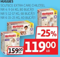 Huggies Scutece Extra Care Chiloțel NR 4: 9-14 KG, 80 BUCĂȚI / NR 5: 12-17 KG, 68 BUCĂȚI / NR 6: 15-