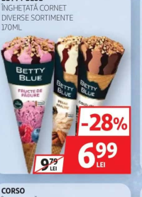 BETTY BLUE Înghețată cornet diverse sortimente 170ml