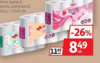 AUCHAN HÂRTIE IGIENICĂ DIVERSE SORTIMENTE 8 ROLE 3 STRATURI