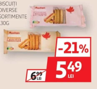 AUCHAN BISCUITI DIVERSE SORTIMENTE 130G