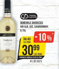 DOMENIILE DAVIDESCU VIN ALB, SEC, CHARDONNAY, 0.75L