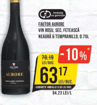FAUTOR AURORE VIN ROȘU, SEC, FETEASCĂ NEAGRĂ & TEMPRANILLO, 0.75L