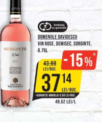 DOMENIILE DAVIDESCU VIN ROSE, DEMISEC, SORGINTE, 0.75L