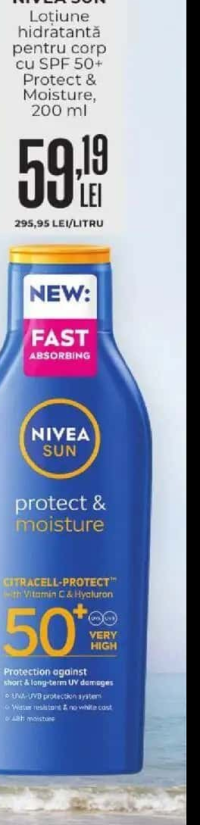 NIVEA SUN Loțiune hidratantă pentru corp cu SPF 50+ Protect & Moisture, 200 ml