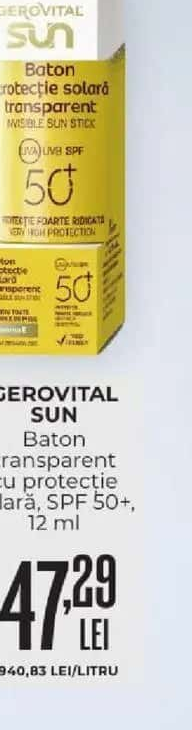 GEROVITAL SUN Baton transparent cu protecție solară, SPF 50+, 12 ml