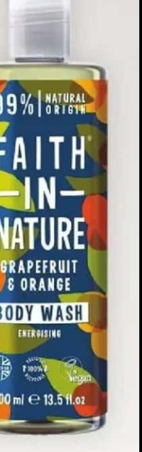 FAITH IN NATURE Gel de duș natural, energizant, cu grapefruit și portocală, 400 ml